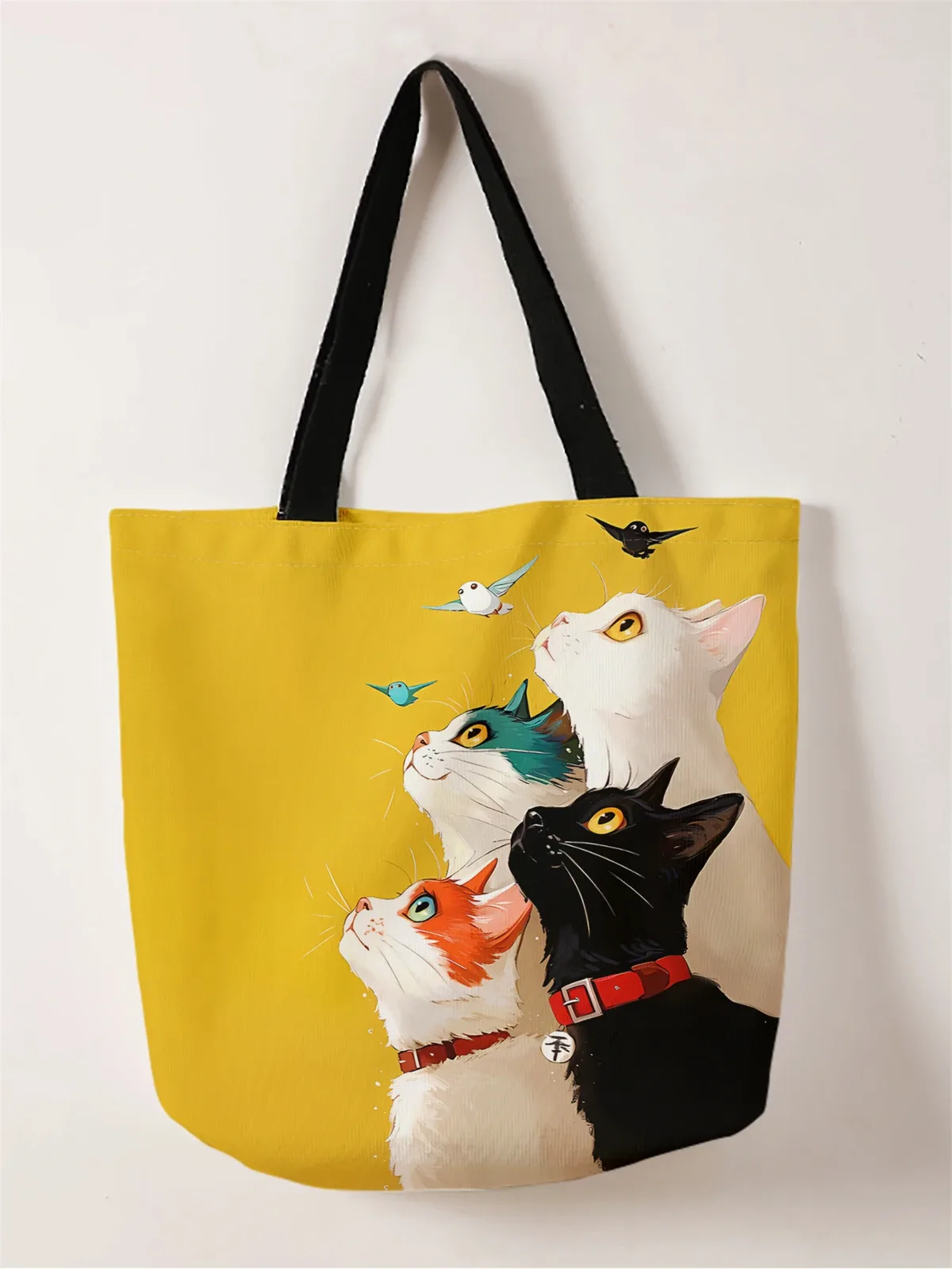 1 pièce, sac à main motif chat empilé, sac à main réutilisable et tendance, sac à main multifonctionnel, sac de shopping en toile imprimée