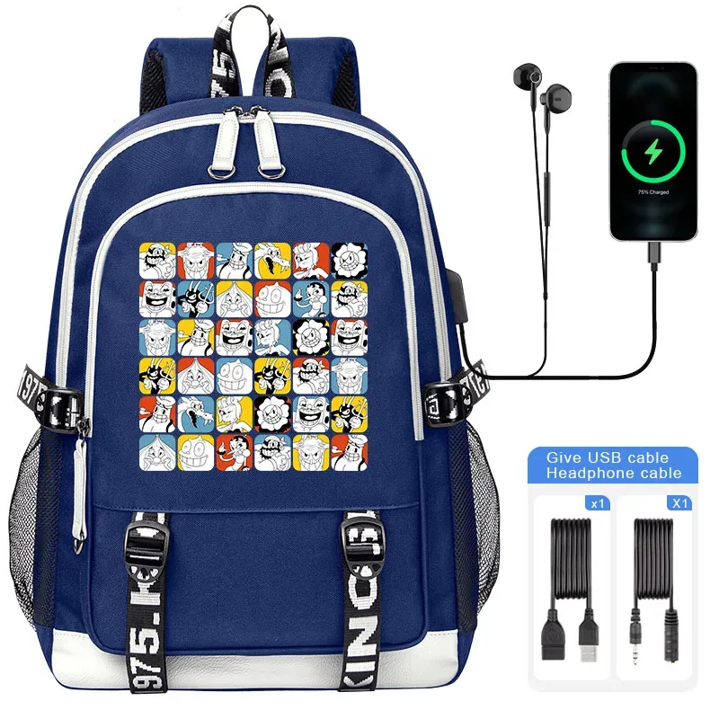 sacoche nylon illustrations cuphead dessin animé noir blanc gris ordinateur portable adolescents étudiants voyager capacité haute bandoulière souple