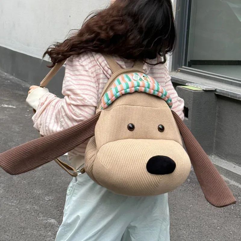 nouveau sac à dos chien en fourrure bouclée surdimensionné mignon grande capacité sac à bandoulière animal en peluche sac de voyage kawaii dessin animé pour femmes filles