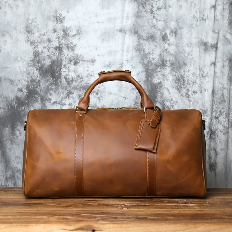 nzpj-sac de voyage rétro en cuir véritable pour homme, sac à main en cuir de cheval, couche supérieure, sac à bandoulière en cuir de vachette, bagage à roulettes portable