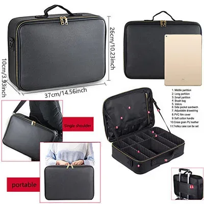 sac à cosmétiques professionnel pour femmes, trousse de maquillage de voyage en cuir, outil de beauté de grande capacité, brosse de maquillage, boîte de maquillage d'artiste