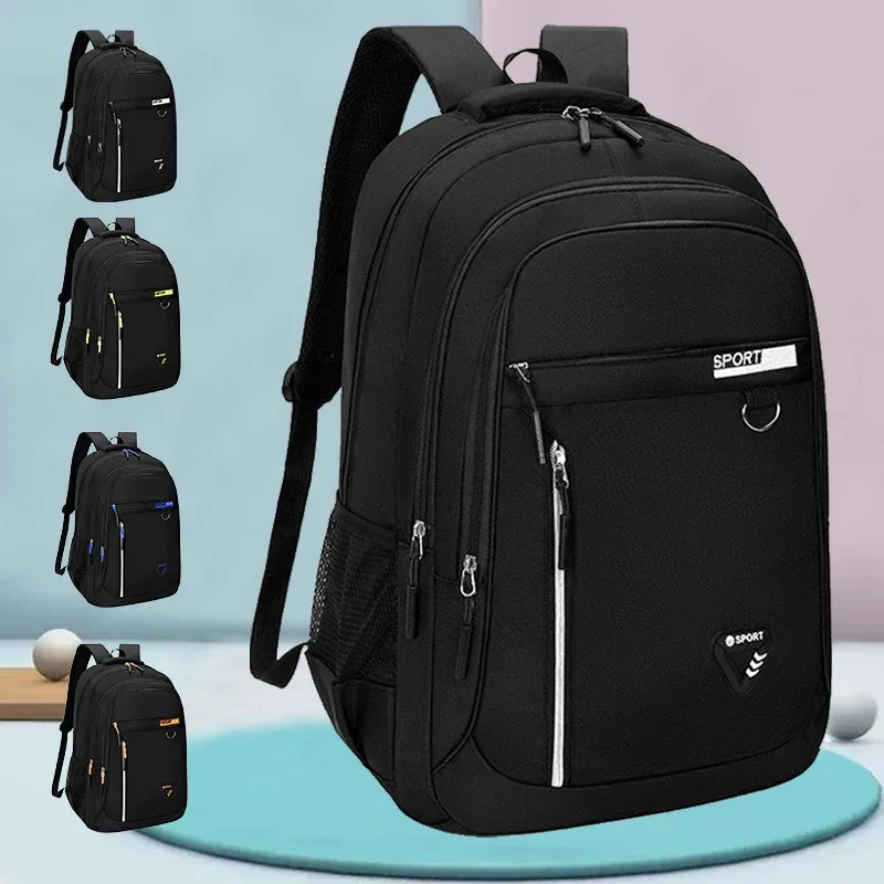 sac à dos pour ordinateur portable oxford noir minimaliste, avec panneau dorsal respirant, grand sac à dos simple pour le campus et les tenues décontractées