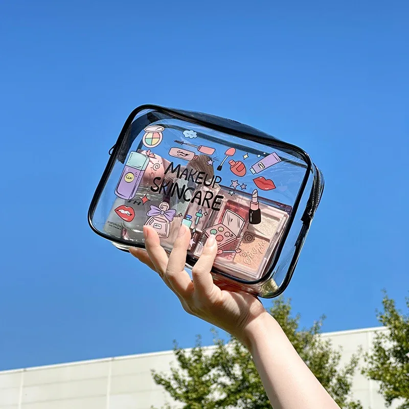 sac de rangement de voyage en pvc transparent, 1 pièce, avec fermeture à glissière, pochette de toilette et de cosmétiques, rangement de cosmétiques, trousse de maquillage de voyage pour femmes