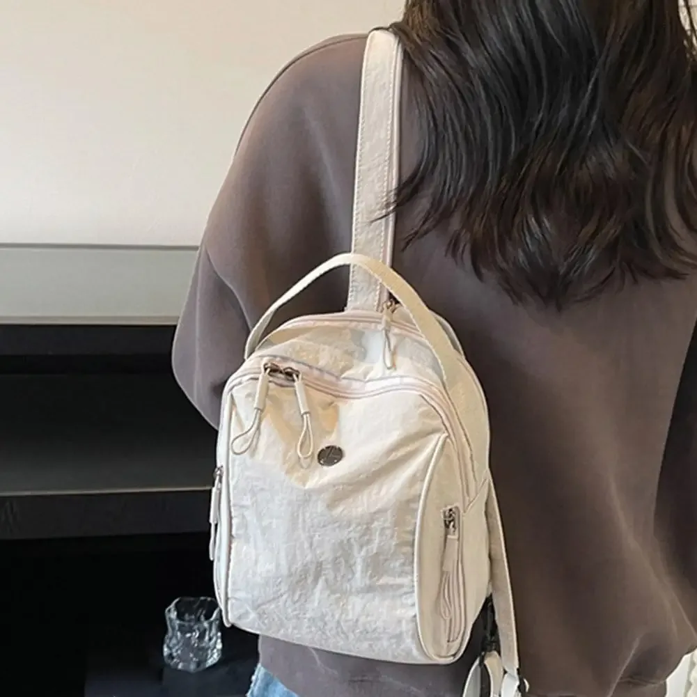 sac à dos en nylon froissé pour femmes, petit sac à bandoulière imperméable, léger, multi-poches, sac de voyage à bandoulière pour dames
