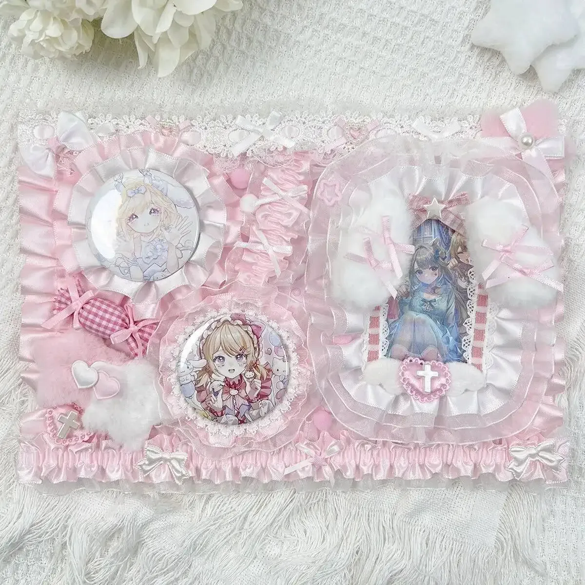 accessoires pour sac ita : porte-cartes et porte-badges anime, organisateur de broches et épingles en ruban et dentelle, insert décoratif pour sac ita, présentoir et rangement pour badges