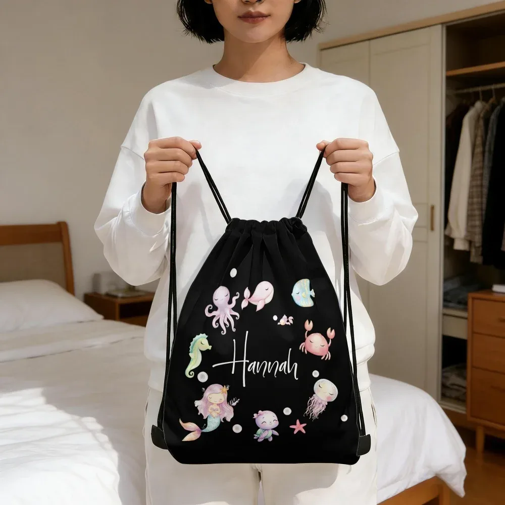 sac à dos à cordon personnalisé avec motif de créature marine, sac à cordon personnalisé pour la plage, les fêtes, le sport, la gym, le rangement, cadeau d'anniversaire