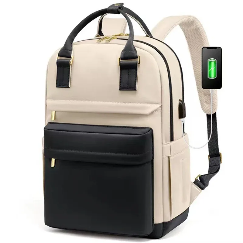 sac dos oxford université cache-mire beige grande capacité compartiments ordinateur portable ceinture coussin air voyage décontracté