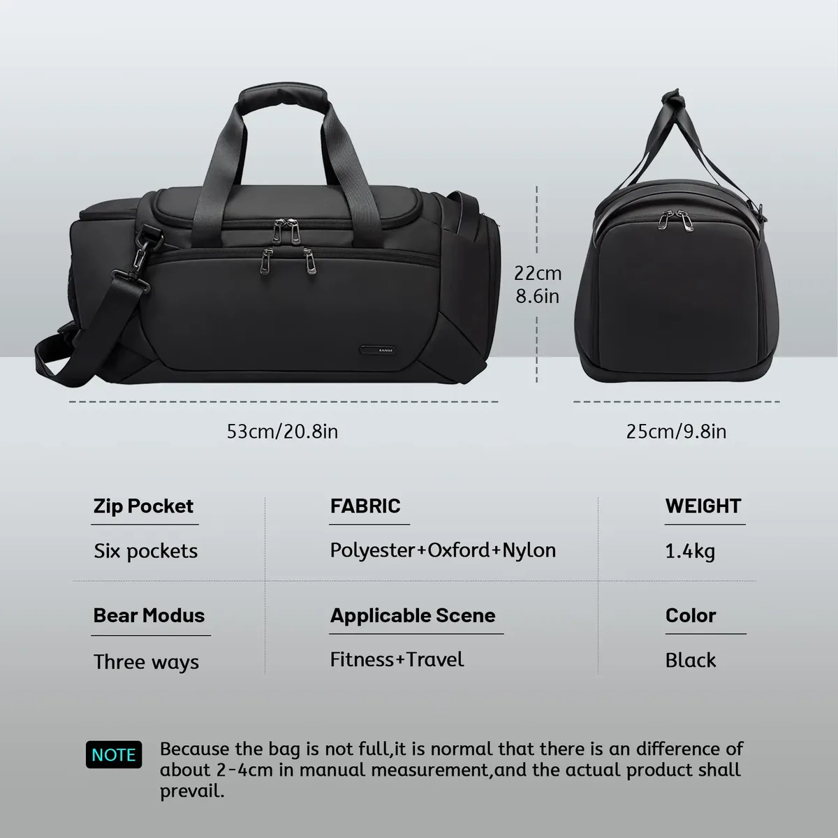 sac voyage sacoche sport noire polyester patchwork poignées bandoulière compartiments sec humide impermeable polyvalent hommes