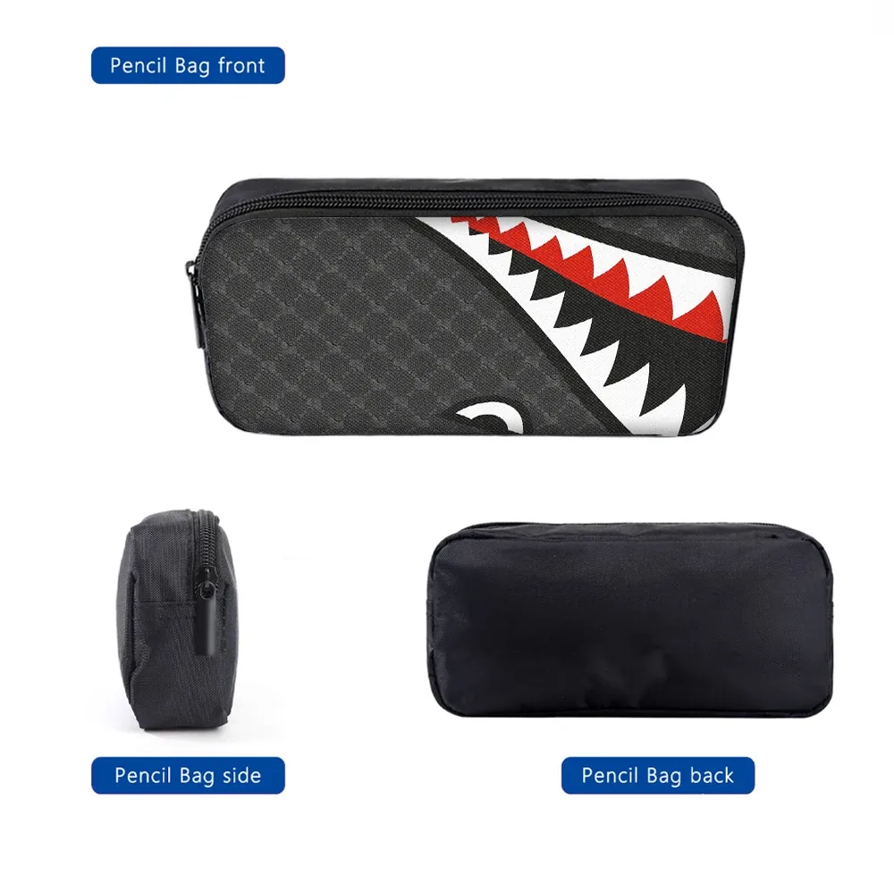 sac dos polyester mâchoire requin fond noir usage voyage école aventures quotidien petit sac assorti