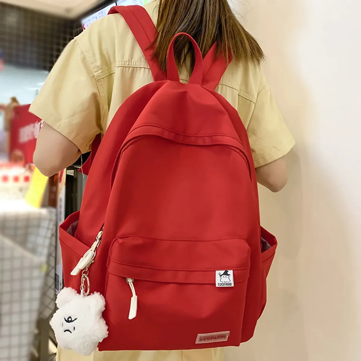 sac à dos de voyage étanche pour femme, cartable pour ordinateur portable, sac d'école en nylon kawaii, sac à dos d'étudiant, mode étudiante, femme, rouge, mignon