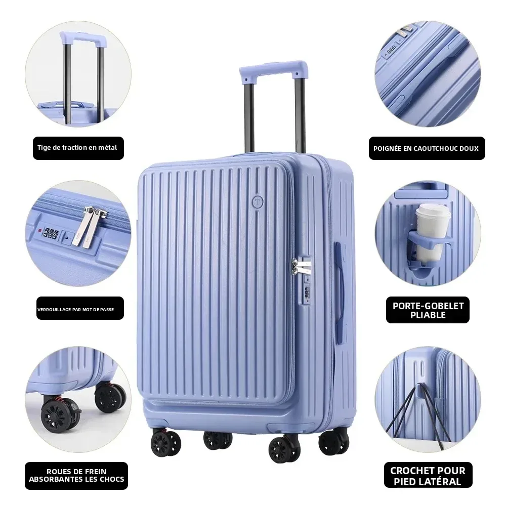 valise extensible multifonctionnelle à ouverture frontale avec porte-gobelet, bagage de grande capacité 360 °   roues amortissantes 20' 24' 28'