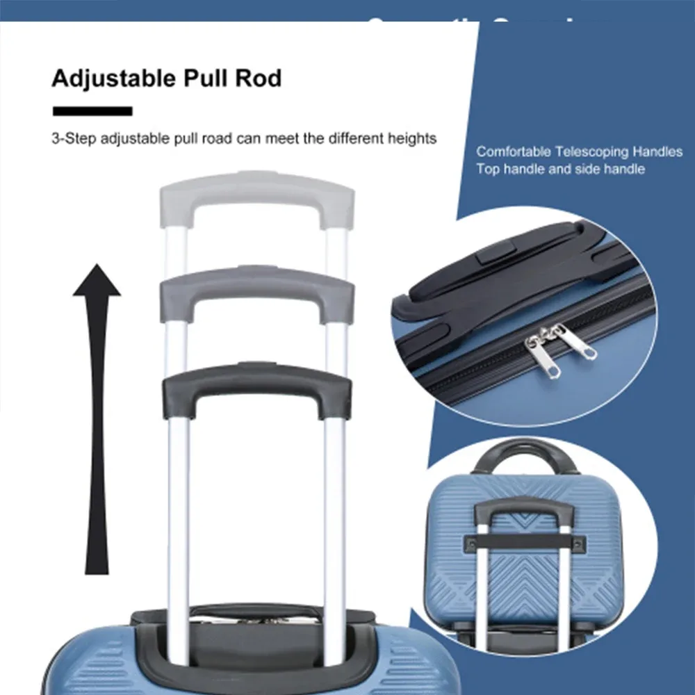 ensemble de bagages travelhouse 4 pièces, valise légère en abs avec roulettes pivotantes, 14" 20" 24" 28"