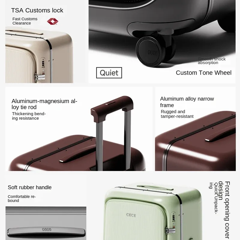 valise légère pour bagages, grande capacité, compartiment profond, ouverture latérale, cadre en aluminium, valise à roulettes de grande taille 20/24/28 pouces