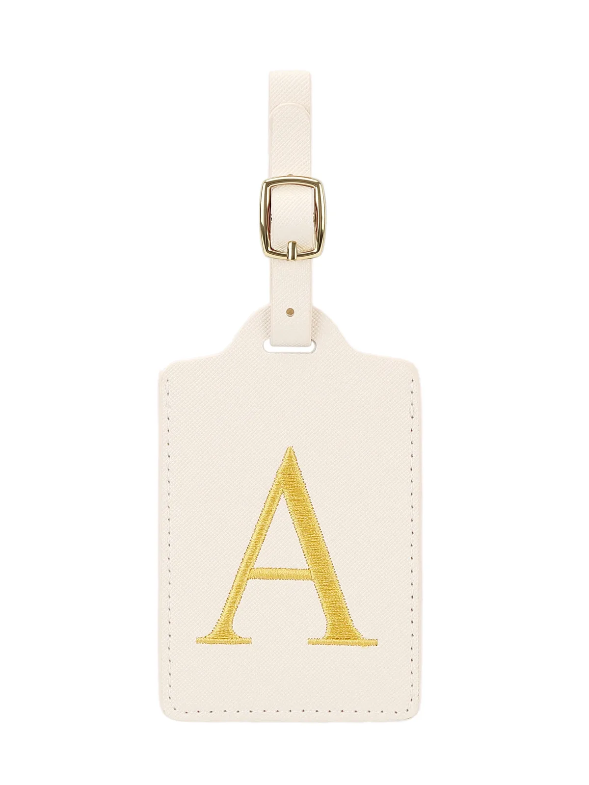 étiquette bagage polyester lettre dorée cuir blanc rectangulaire identification voyage unisexe alphabet fixation anneau métallique