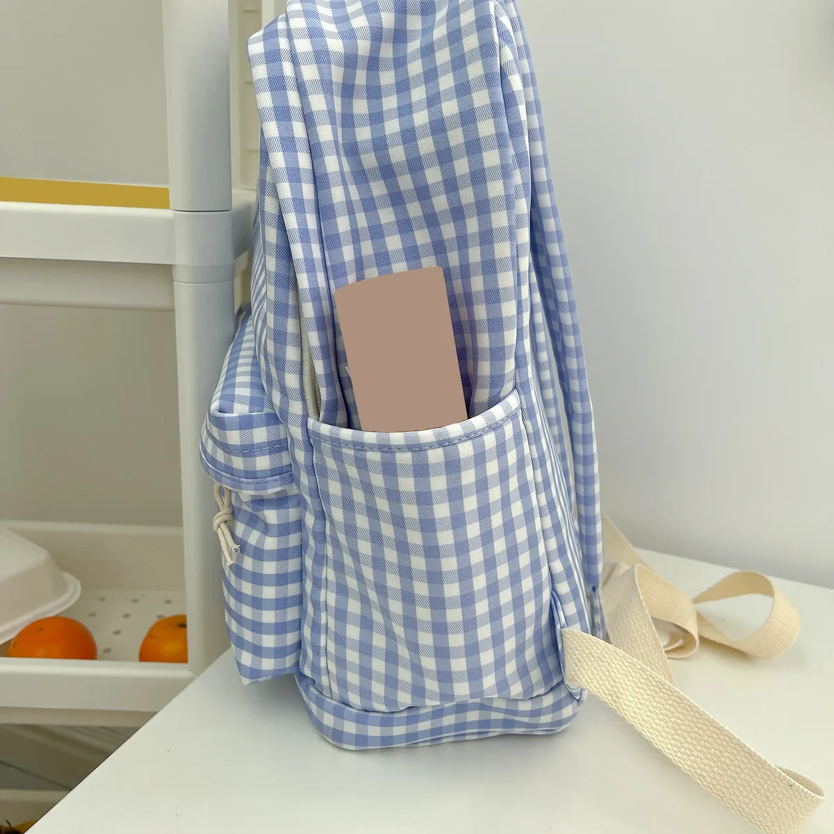 sac à dos scolaire mignon pour étudiants, multi-poches, en nylon souple, style preppy, motif quadrillé, avec nœud, pour livres, trajets quotidiens et travail