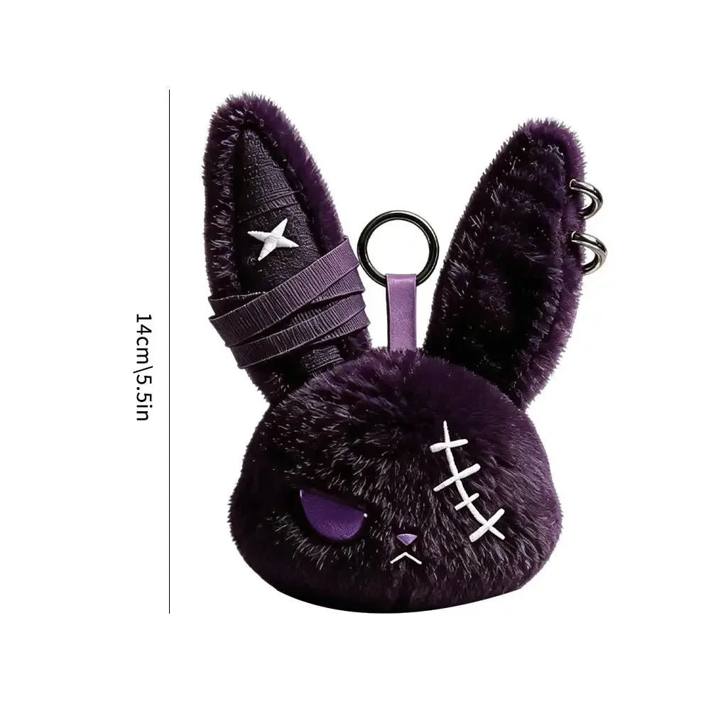 breloque de sac gothique en peluche lapin noir, porte-clés, pendentif lapin kawaii, accessoire de sac à main, décoration à suspendre pour sac à dos