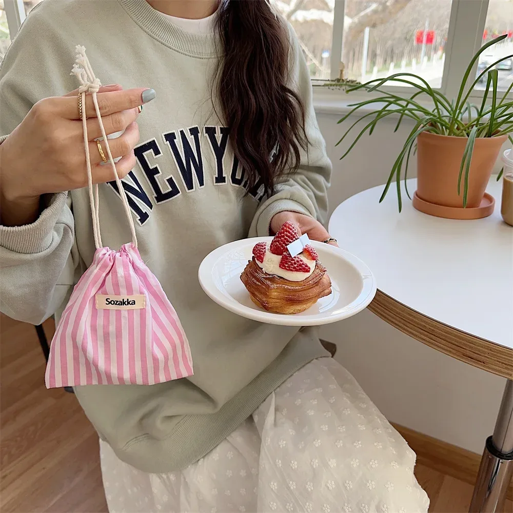 sacs à cordon rayés roses pour femmes, sac à main, porte-monnaie, pochette à monnaie, sac de rangement pour clés et rouge à lèvres, sac anti-poussière pour bijoux, pochette à maquillage
