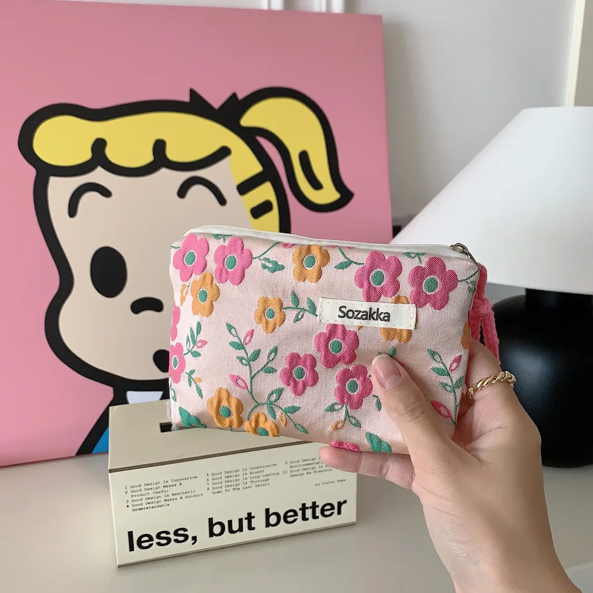 sac de rangement floral kawaii pour femmes, sac à main de voyage, sac à cosmétiques, sac à rouge à lèvres, porte-monnaie, sacs à main de maquillage mignons, portefeuille, étuis à crayons, sac en poudre