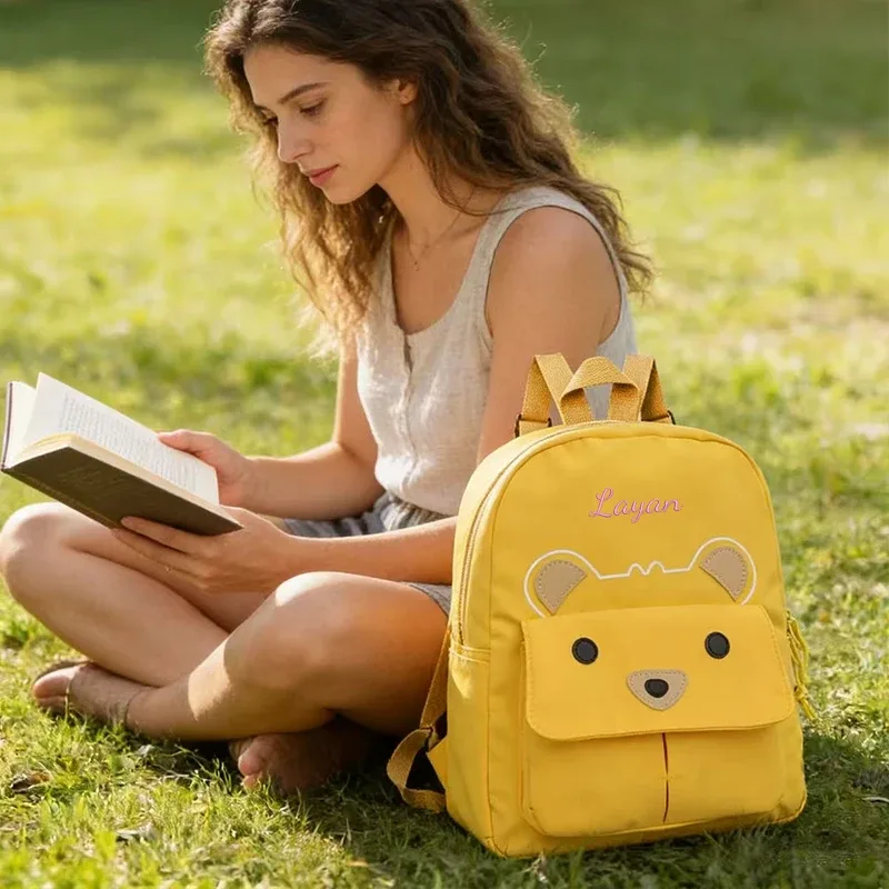 sac à dos personnalisé avec broderie ou style standard (2 options), motif mignon de petit ours de dessin animé, idéal pour la rentrée scolaire et comme cadeau