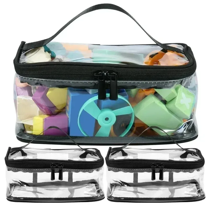 sac de rangement extra large en pvc transparent, 1/10 pièces, organisateur épais et étanche pour jouets cosmétiques, système de pochette transparente réutilisable de voyage