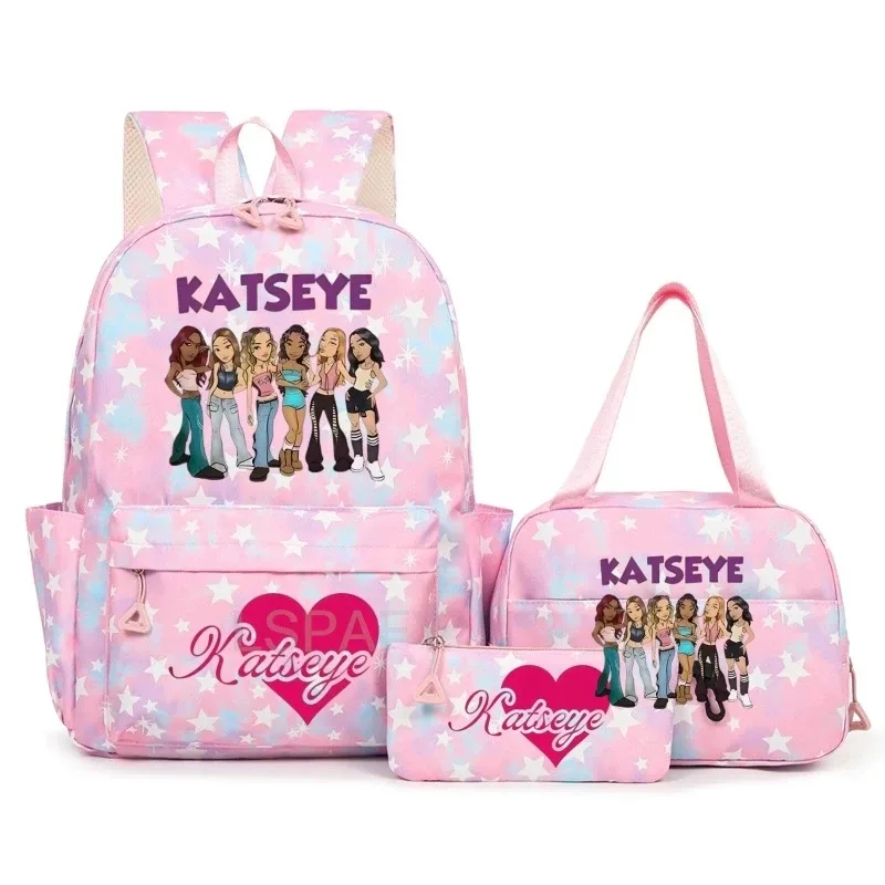 sac à dos amusant katseye pour adolescents, sac de voyage à double bandoulière, sac à crayons, sac à déjeuner, sac à livres décontracté pour étudiants, sac d'école pour filles, grande capacité, mochila