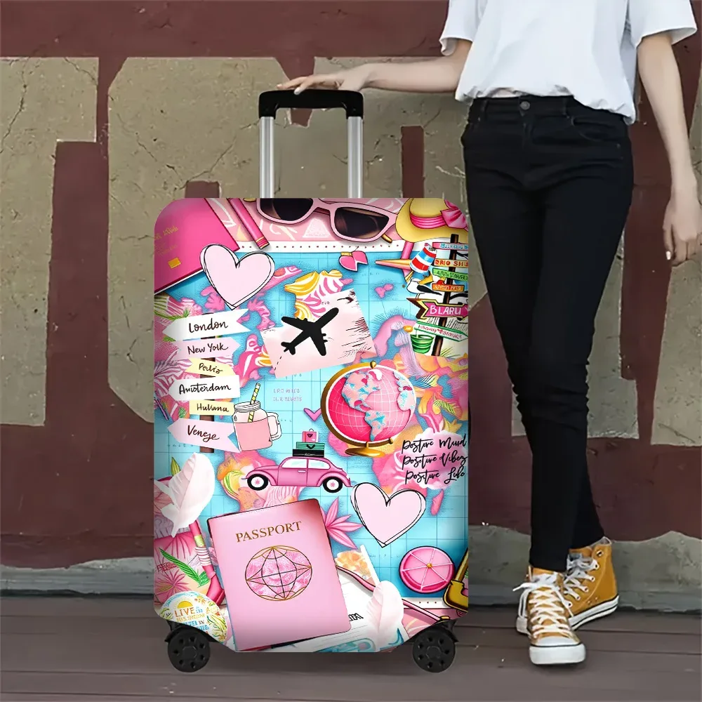 1 housse de bagage rose tropicale à imprimé collage pour bagages de 18 à 32 pouces ; accessoires de voyage anti-poussière et élastiques