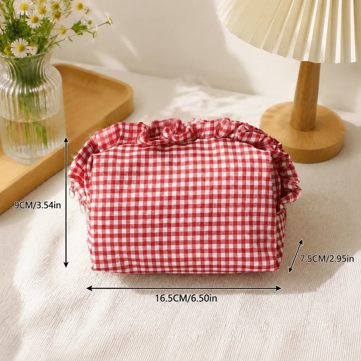 pochette de maquillage style ins à bordure feuille de lotus, trousse de toilette portable délicate, cadeaux exquis pour les occasions nuptiales et l'utilisation quotidienne en voyage