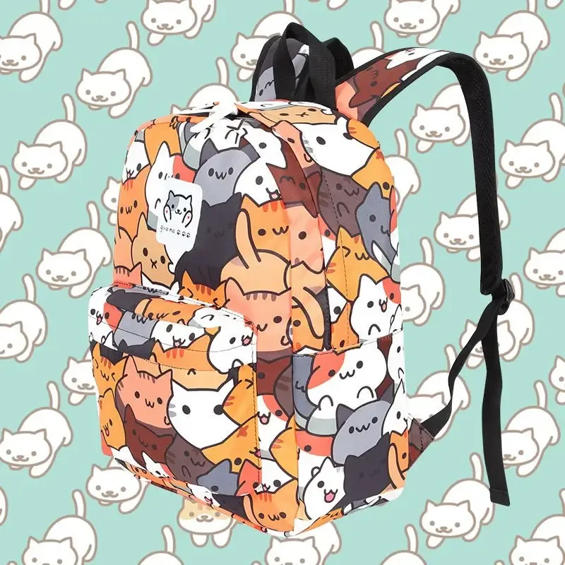 Sac Dos Polyestere Géométrique Chats Mignons Beige Orange Gris Blanc Unisexe Voyage École Grande Capacite Impermeable