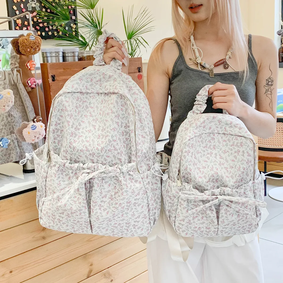 sac à dos décontracté à double bandoulière pour femmes, style frais et simple, imperméable, ultra-léger, antivol, sac d'école à motifs floraux