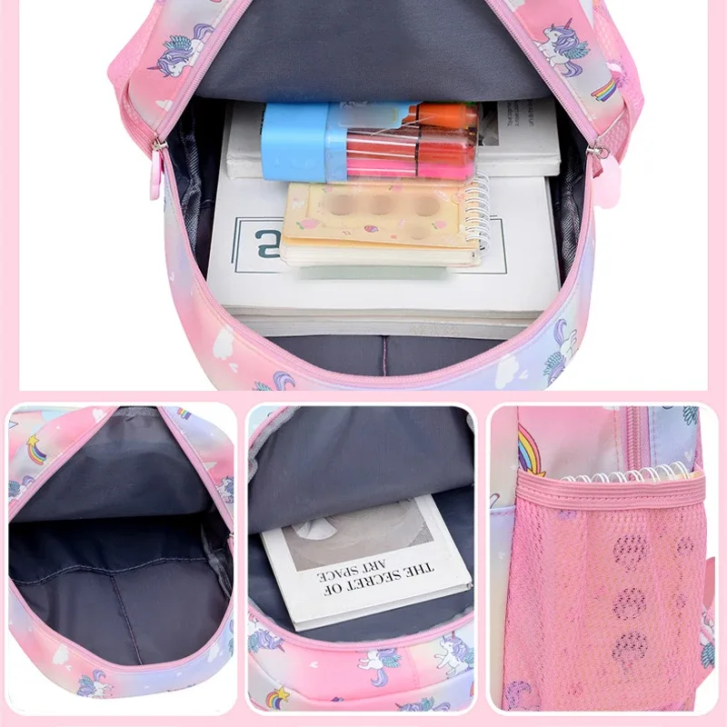 sac à dos décontracté à double bandoulière, élégant, avec imprimé licorne arc-en-ciel de dessin animé brodé personnalisé, disponible en 4 couleurs
