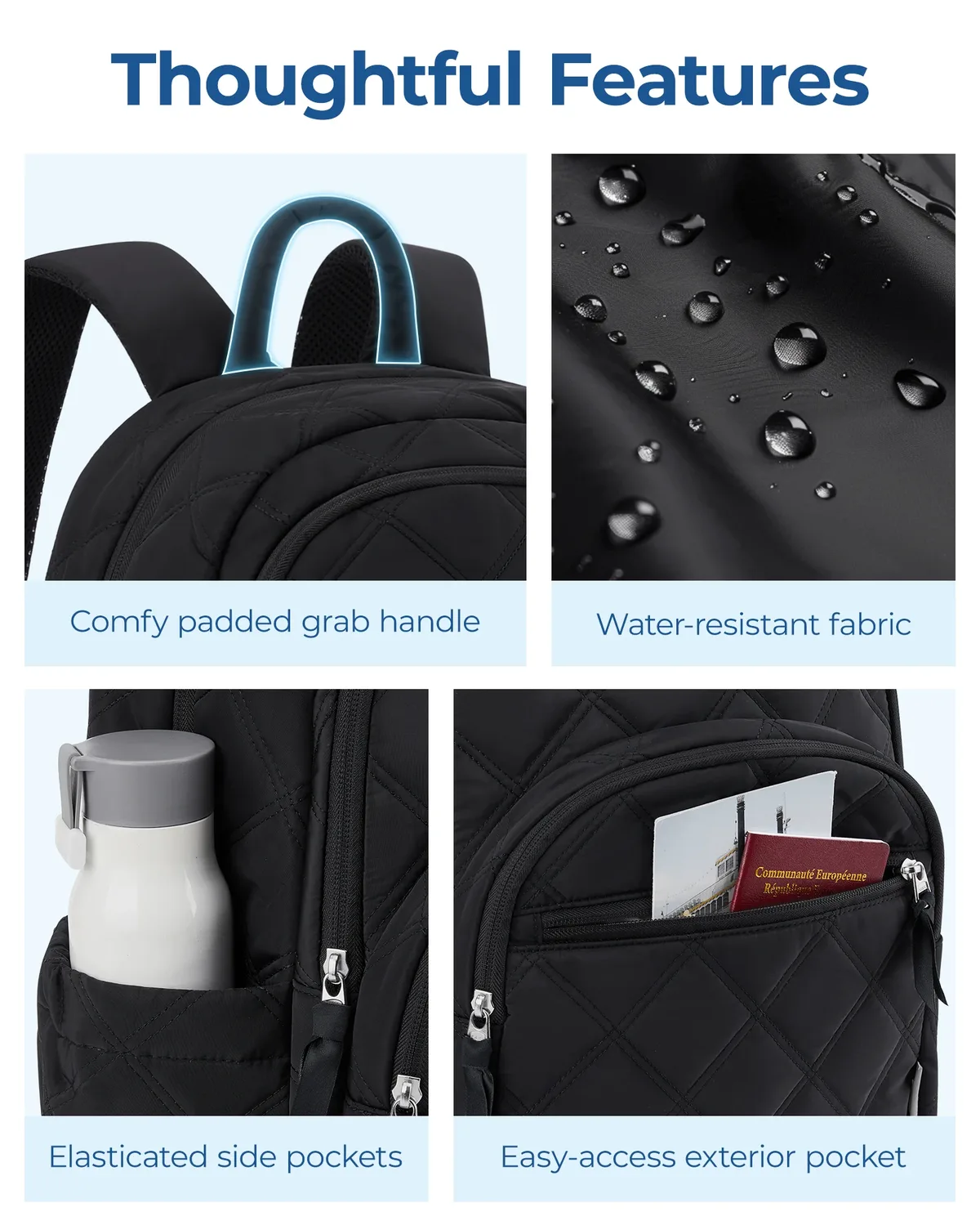 sac dos nylon rose noir géométrique poches latérales fermeture éclair usage voyage femmes courbe physiologique