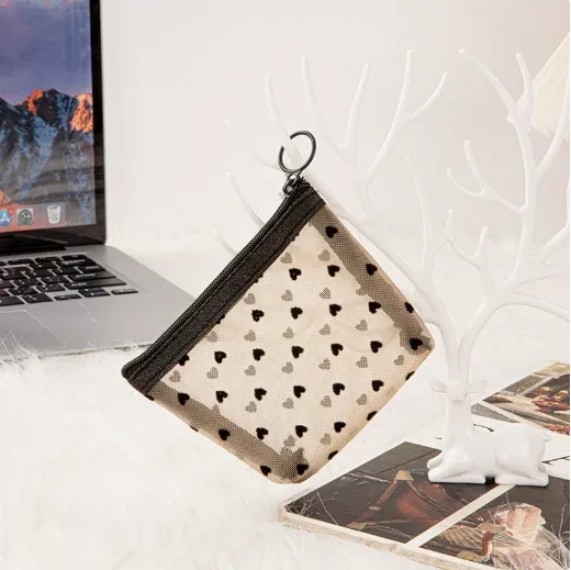 homefish trousse de toilette transparente en maille à motif cœur, pochette de rangement multifonctionnelle portable pour femmes, pour le rangement des rouges à lèvres