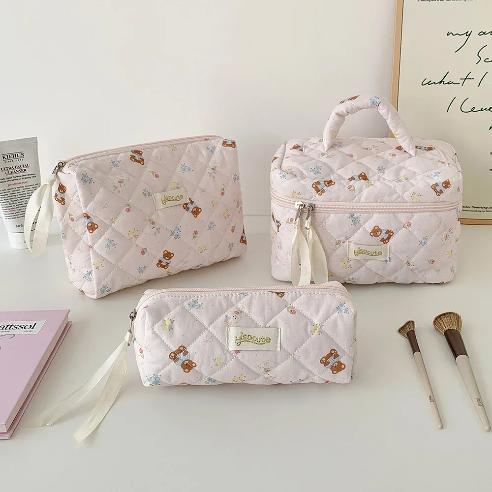 sac de maquillage mignon en forme d'ours, compartiments multicouches, organisateur de cosmétiques avec fermeture éclair, trousse de toilette de voyage portable pour femmes et filles