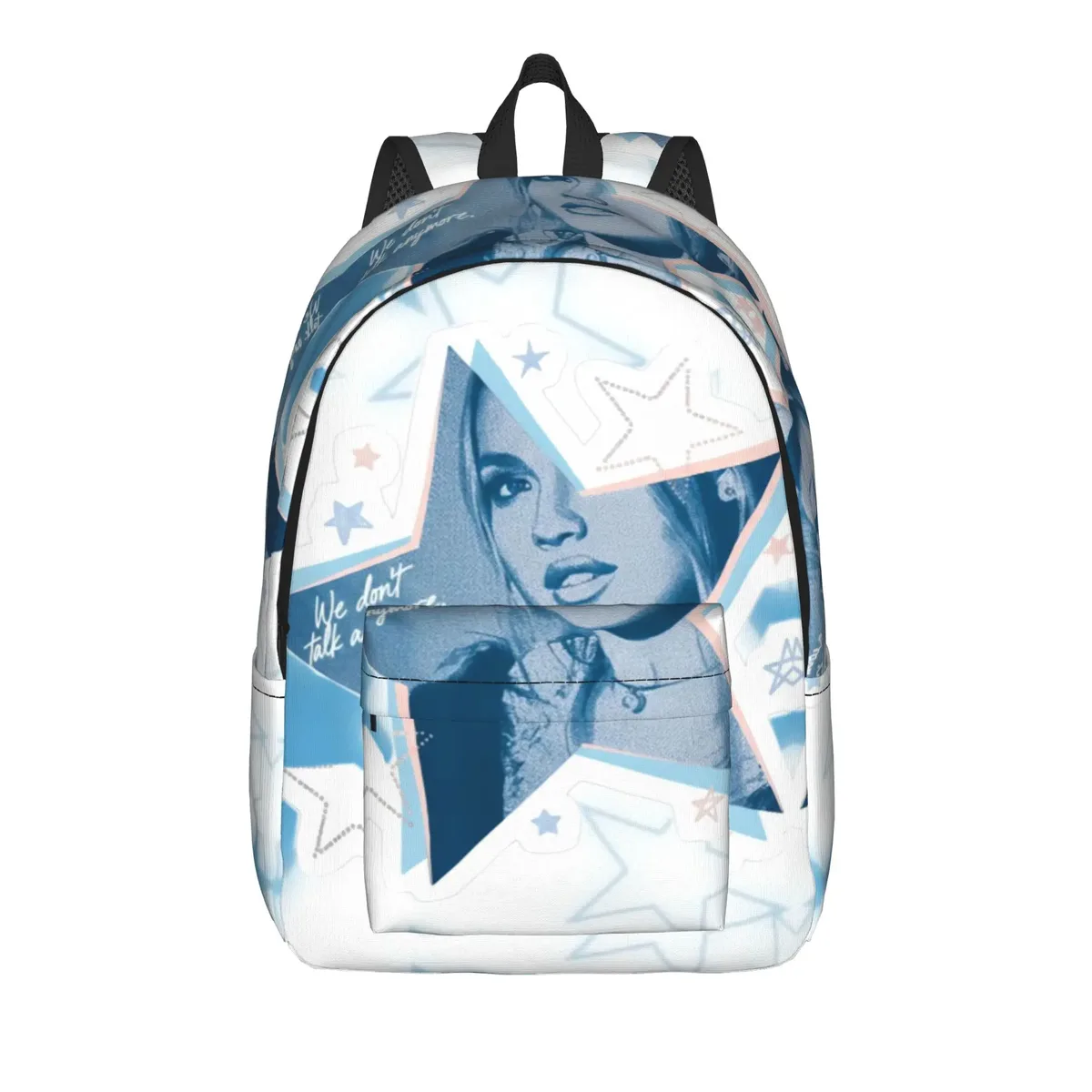 sac à dos freya skye avec patchwork photo et texte bleu, sacs à dos modernes pour garçons, sacs de randonnée souples, sacs d'école secondaire, sac à dos de créateur