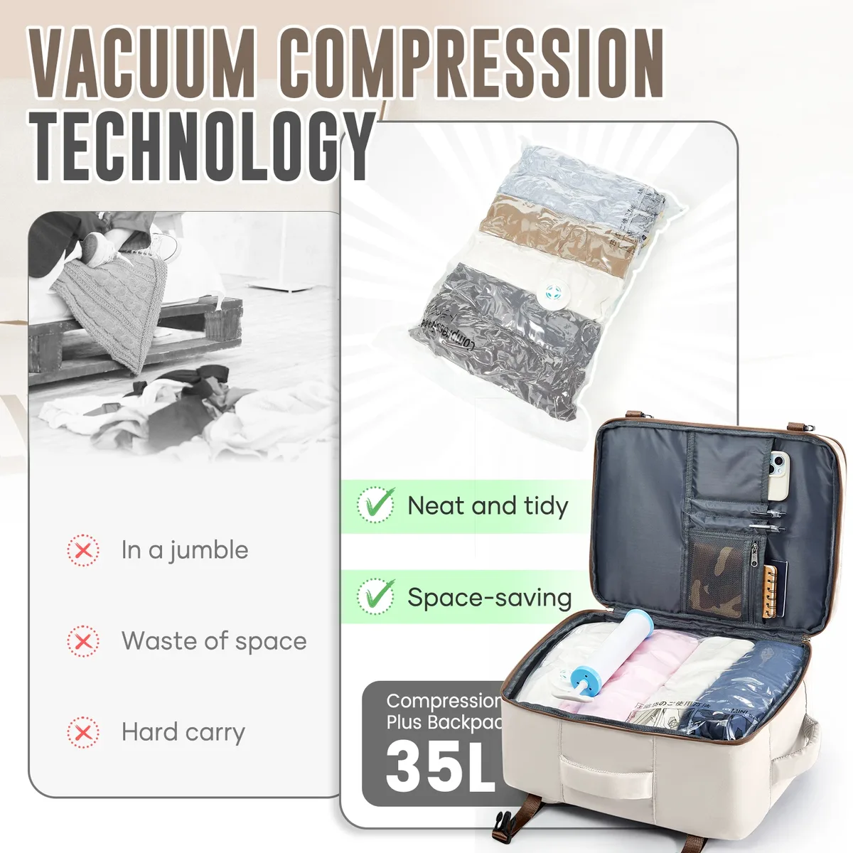 sac à dos de voyage pour cabine d'avion 40x30x20, sac à dos ryanair, bagage à main wizzair, sacs de voyage, sacs sous vide et pompe inclus