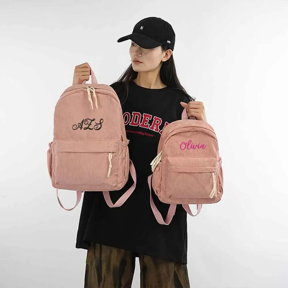 sac à dos scolaire personnalisé 2026 nouvelle mode en velours côtelé avec fermeture éclair lisse, nom unique, grande capacité, sac à dos de voyage, sac à dos de randonnée