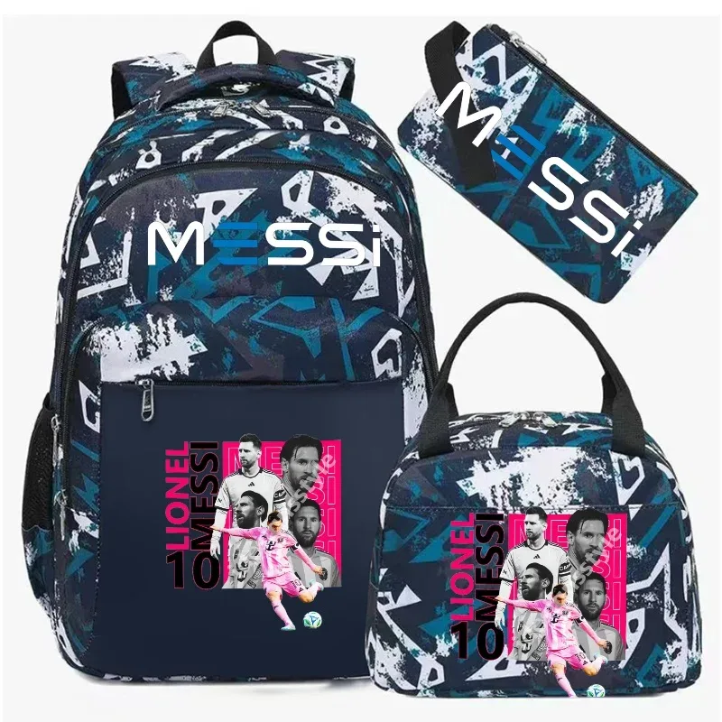 sac à dos de football messi, camouflage, pour étudiants, sac d'école pour ordinateur portable, sac à dos de grande capacité, pour femmes et hommes, loisirs, voyage, mochila 3 pièces