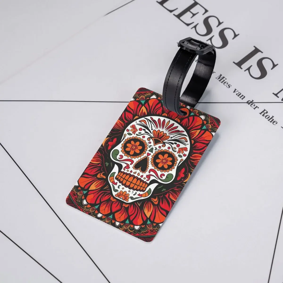 étiquettes à bagages avec illustration de crâne mexicain calavera, accessoires pour valises, étiquette de bagage de voyage, porte-étiquette d'embarquement, porte-nom, adresse