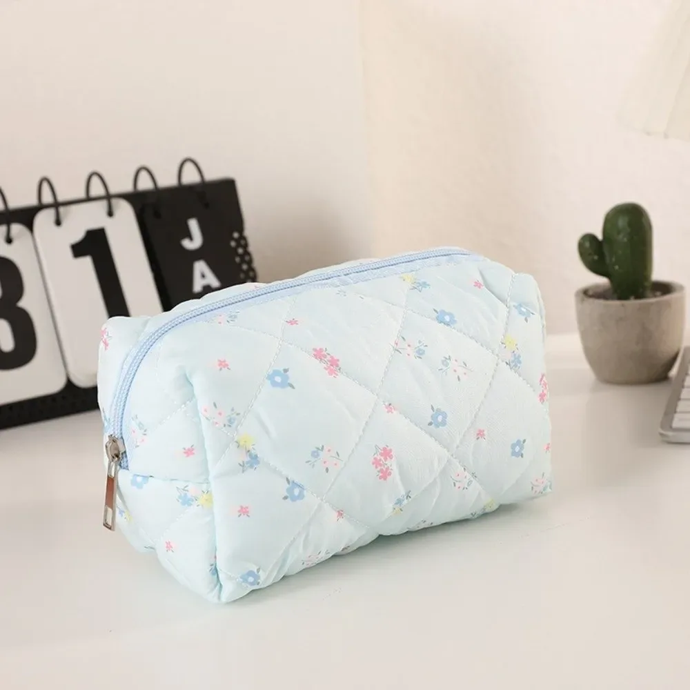 sac de maquillage en coton doux et durable, imprimé floral matelassé, grande capacité, trousse de toilette, organisateur de maquillage pour femmes et filles