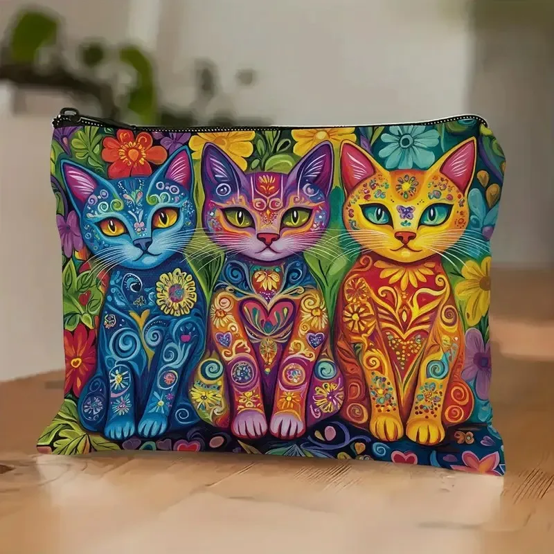 chat, fraise fille, motif d'amitié, sac de voyage, sac à fermeture éclair en polyester imperméable, cosmétiques, accessoires
