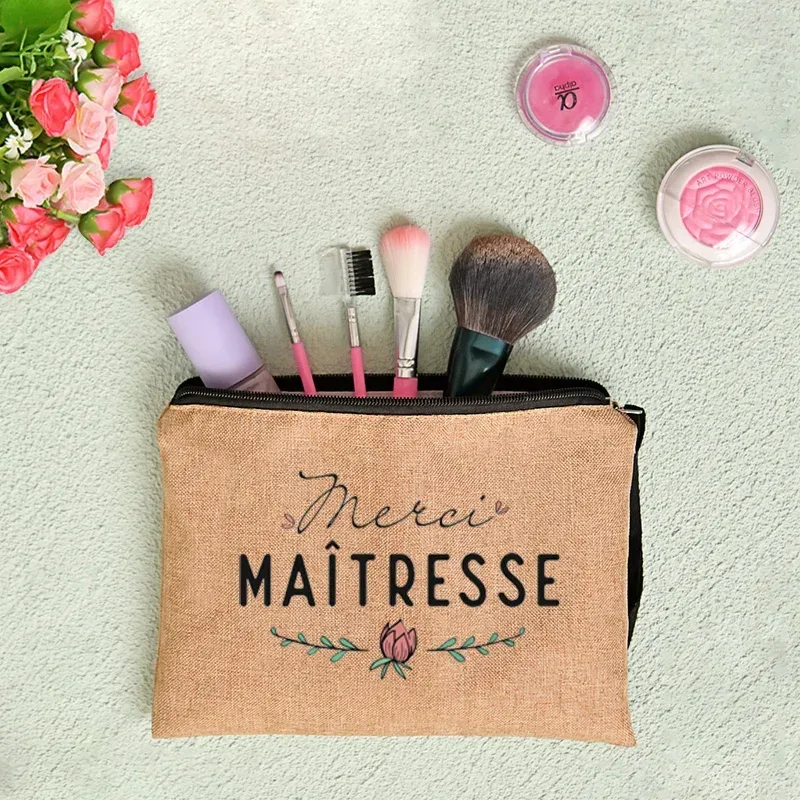 pochette zippée, cadeau pour professeur, merci maîtresse, sac de rangement pour professeur, trousse de maquillage pour femme, trousse à cosmétiques, pochette pour professeur, sac à cosmétiques