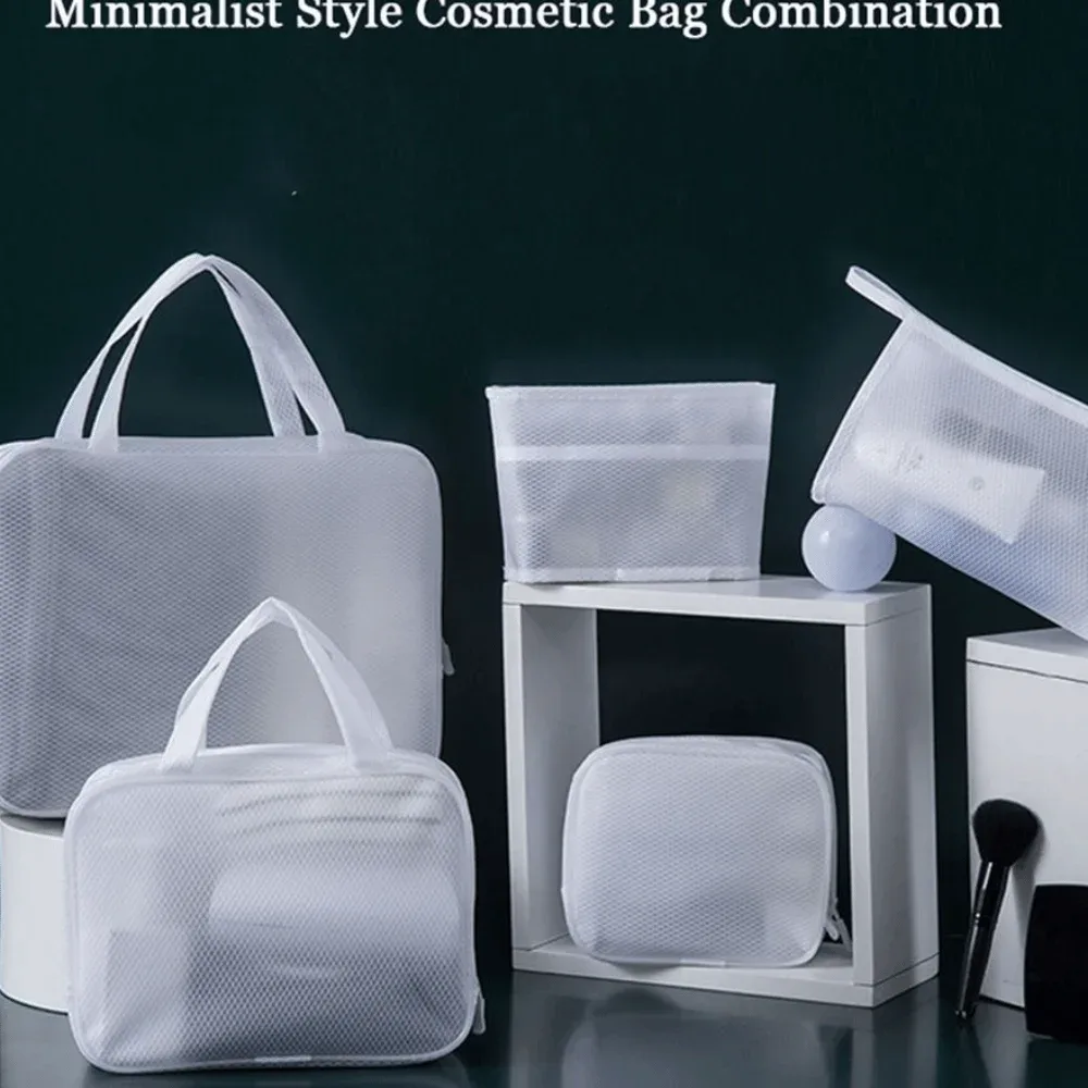 pochette de lavage en tissu maillé eva blanche, organiseur de voyage, trousses de maquillage, sacs cosmétiques en maille, sac de rangement combiné pour articles de toilette