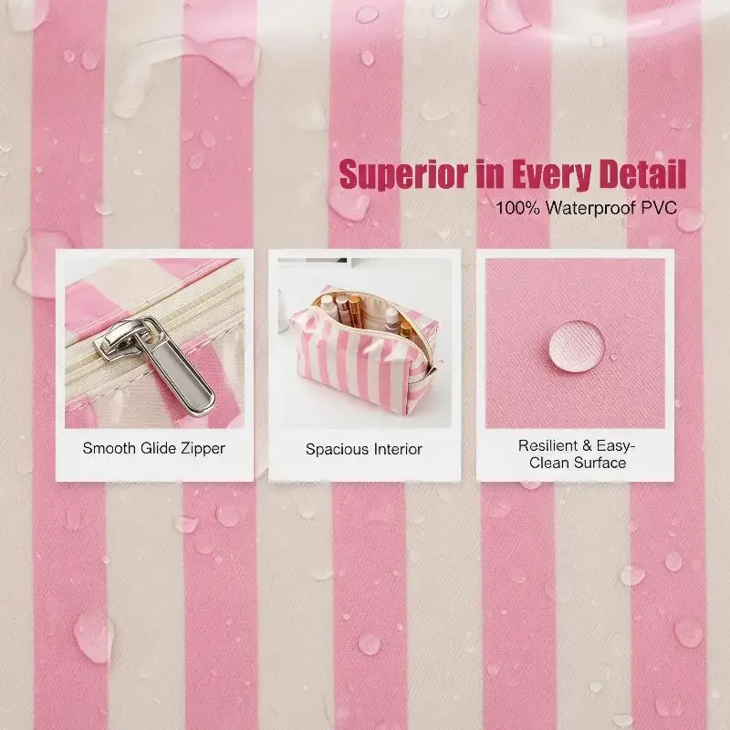 sac à cosmétiques rayé en pvc, trousse de maquillage avec fermeture éclair, trousse de toilette de voyage étanche, étui pour pinceaux de maquillage, 1 pièce