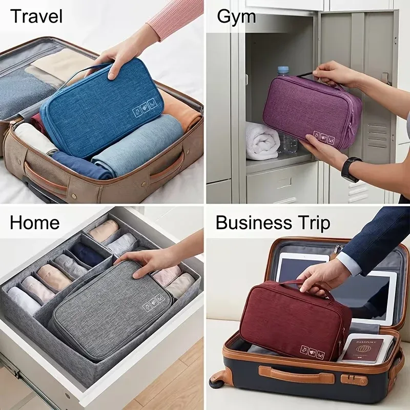 organisateur de sous-vêtements de voyage portable – pliable – sac de rangement à fermeture éclair pour soutiens-gorge, chaussettes et sous-vêtements – organisateur de valise compact