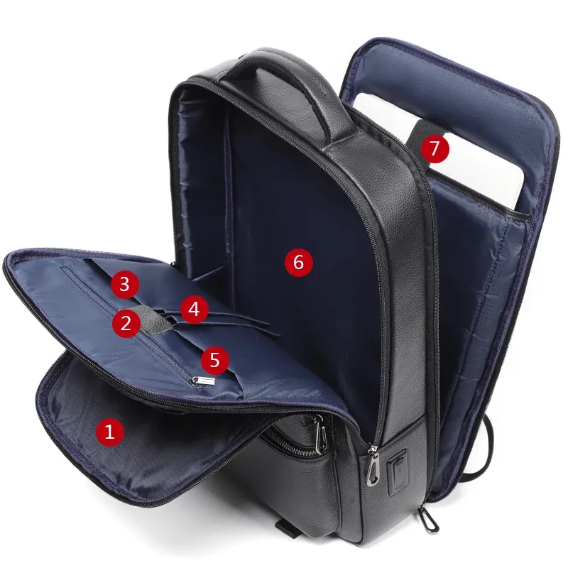 sacoche portable cuir vache noir polyester usb rechargeable voyage hommes bandoulière organisateur compartiments zippés
