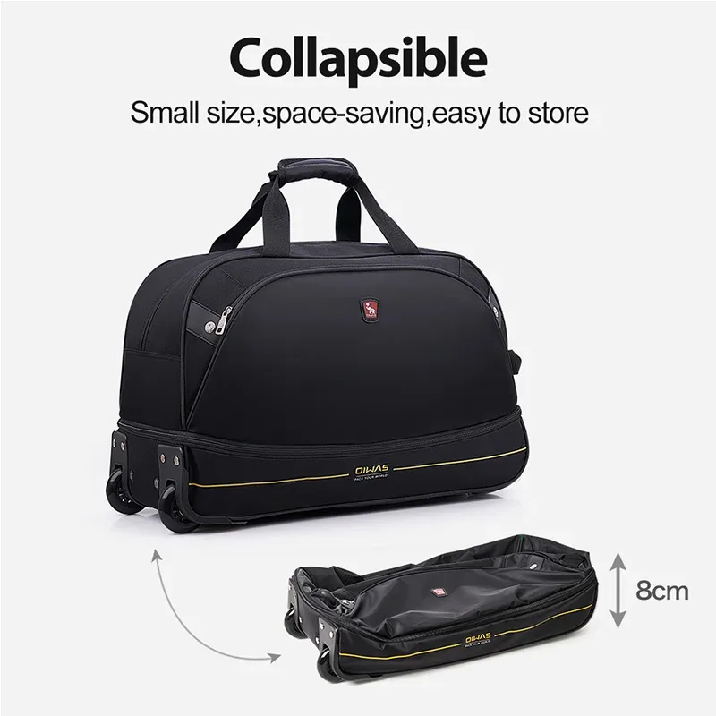 sac de voyage à roulettes oiwas pour hommes, 56l, imperméable, pliable, bagage à main avec roues, sacs de cabine extensibles