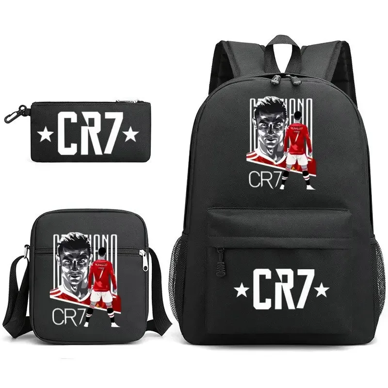 sacs d'école de cosplay football cr7, sac à dos pour ordinateur portable, pour adolescents garçons et filles, 3 pièces/ensemble