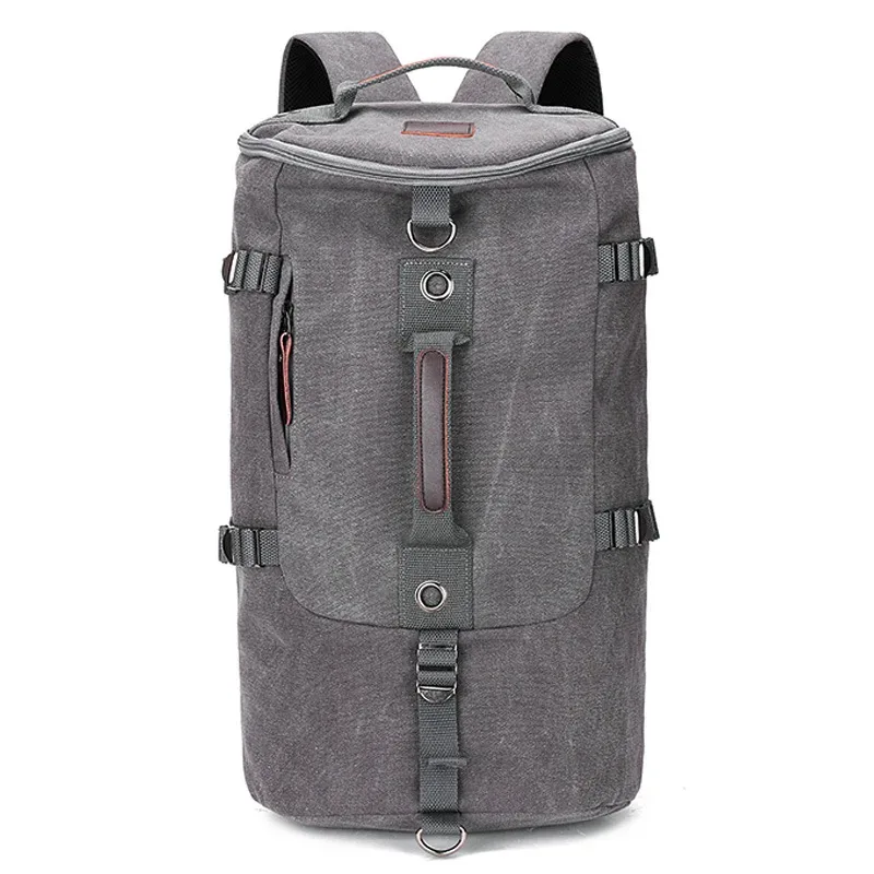 sac dos toile cuir bandes marron toile beige fermetures glissières poignée souple capacité voyage