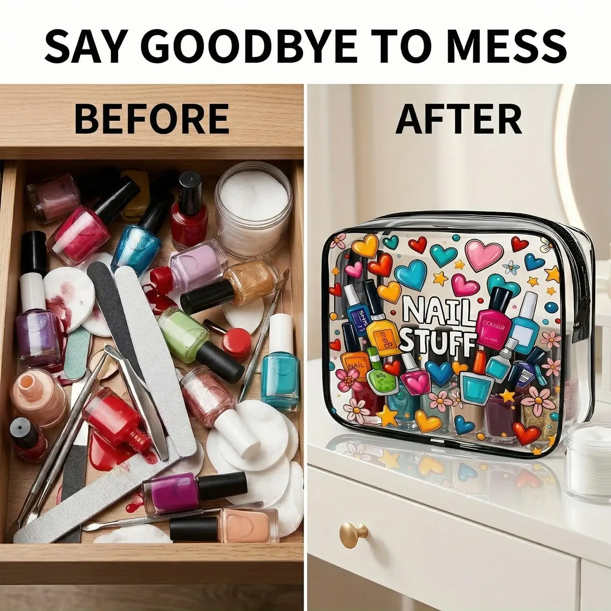 1 pièce trousse de maquillage transparente, organisateur de vernis à ongles, pochette de voyage mignonne pour cosmétiques, trousse de toilette étanche transparente pour les vacances d'été