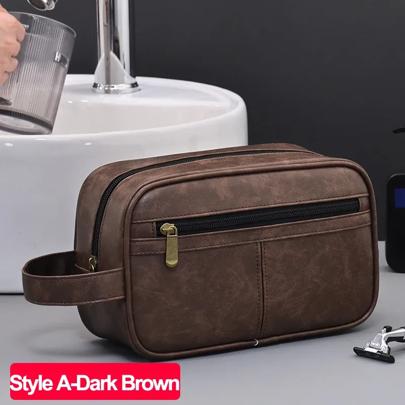 trousse de toilette imperméable en cuir pu pour hommes et femmes, voyage d'affaires, salle de bain, outils de rasage, pochette de rangement, sac à cosmétiques, sac de besoin pour femmes